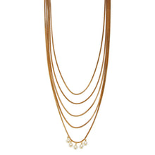Load image into Gallery viewer, GOLD PLATED 5 LINE DORI CHAIN NECKPIECE WITH 5 PEARLS HANGING
