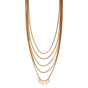 GOLD PLATED 5 LINE DORI CHAIN NECKPIECE WITH 5 PEARLS HANGING