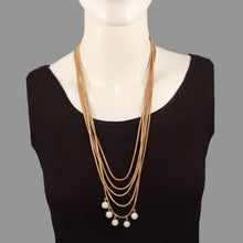 Load image into Gallery viewer, GOLD PLATED 5 LINE DORI CHAIN NECKPIECE WITH 5 PEARLS HANGING
