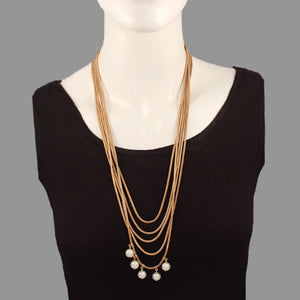 GOLD PLATED 5 LINE DORI CHAIN NECKPIECE WITH 5 PEARLS HANGING