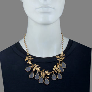 GOLD PLATED 9 ACRYLIC DROPS AND SERRATE LEAVES NECKPIECE