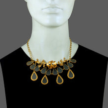 Load image into Gallery viewer, GOLD PLATED NECKPIECE WITH LATIFOLIA, SERRATE LEAVES AND ACRYLIC DROPS
