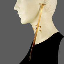 Load image into Gallery viewer, GOLD PLATED FOLDED STRIP EARRING WITH 2 DOTTED STUDS ON CENTER - M
