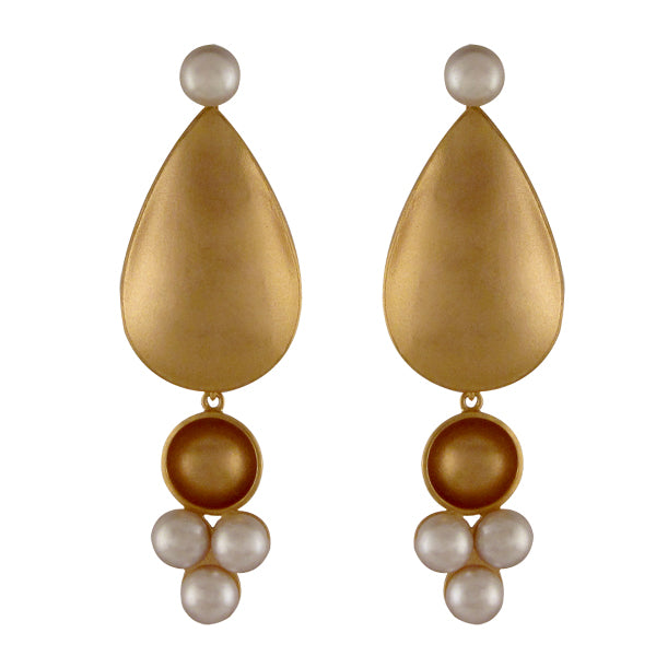 GOLD PLATED HALF PEARLS, DROP AND KATURI EARRING