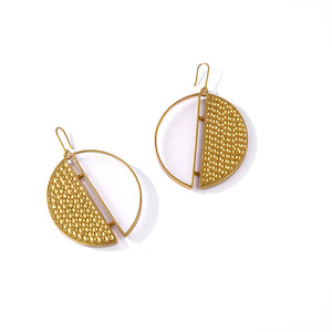 Gold Toned Acrylic Disc Drop Earrings With Beaten Metal Detail WORN BY SANIA MIRZA