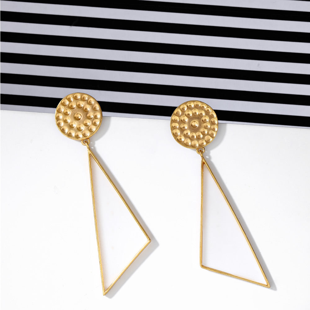 Gold Toned Triangle Drop Earrings With Beaten Metal Detail
