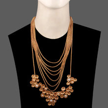 Load image into Gallery viewer, GOLD PLATED 8 LINE DORI CHAIN NECKPIECE WITH PODS AND PEARLS PENDENT
