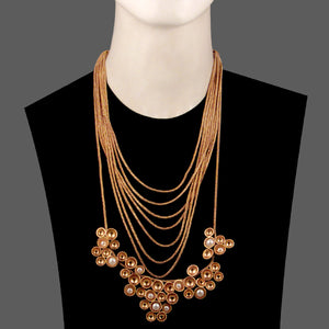 GOLD PLATED 8 LINE DORI CHAIN NECKPIECE WITH PODS AND PEARLS PENDENT
