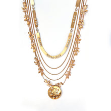 Load image into Gallery viewer, Gold toned layered necklace with serrate and chain-link detailing
