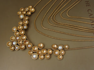 GOLD PLATED 8 LINE DORI CHAIN NECKPIECE WITH PODS AND PEARLS PENDENT