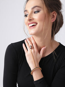 Brown gold-plated handcrafted chain ring bracelet