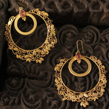 Load image into Gallery viewer, Round Gold Drop Bali Earrings with Crystals Worn By Keerthy Suresh

