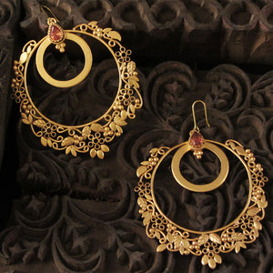 Round Gold Drop Bali Earrings with Crystals Worn By Keerthy Suresh