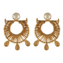 Load image into Gallery viewer, GOLD PLATED HALF PEARL AND STUD WIRE MOON EARRING WORN BY SONAM KAPOOR
