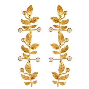GOLD PLATED SERRATE LEAVES AND POLKI ROUND XTL'S EARRING