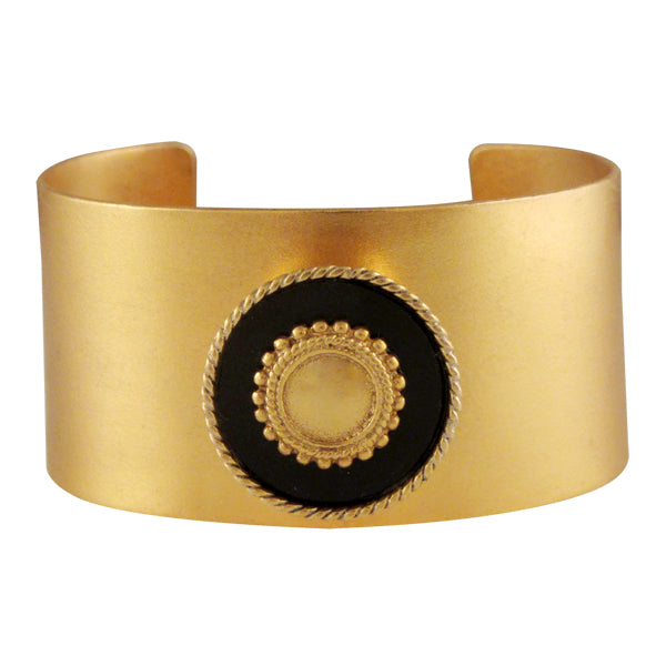 GOLD PLATED CUFF WITH BLACK AC BUTTON ON CENTER