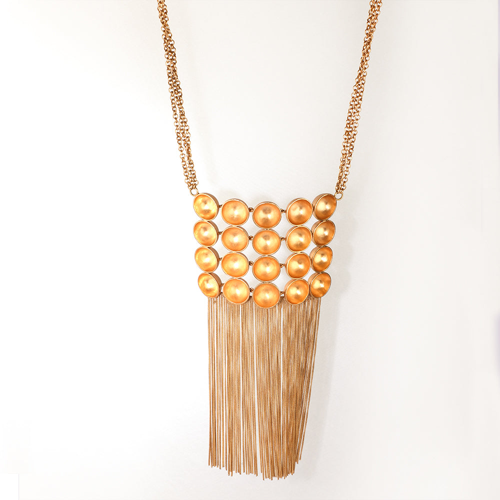 Chain link necklace with rectangular pendant and tassel