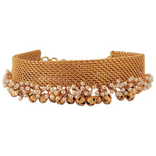 Load image into Gallery viewer, Gold Toned Mesh Necklace With Pearl &amp; Ghungroo ,Worn by Kriti Sanon and Niharika Konidela, Hansika Motwani
