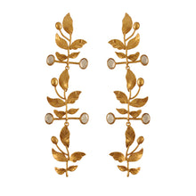 Load image into Gallery viewer, GOLD PLATED SERRATE LEAVES AND POLKI OVAL XTL&#39;S EARRING
