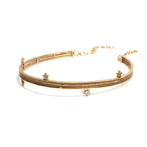 GOLD PLATED 2 LINE DORI CHAIN AND STRIP CHOKER WITH BACOPA FLOWER