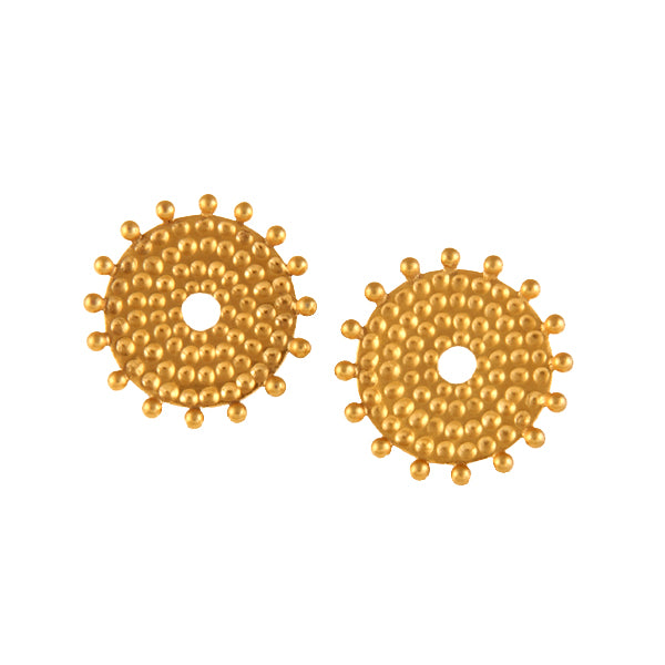 GOLD PLATED SMALL BEATEN AND DOTS ROUND EARRING