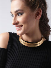Load image into Gallery viewer, Gold-plated handcrafted collar necklace, has cut-out detail
