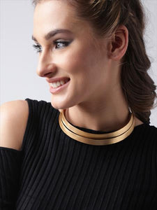 Gold-plated handcrafted collar necklace, has cut-out detail