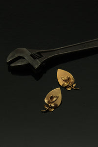 Gold Drop Shaped Foliage Stud Earrings