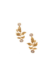 Load image into Gallery viewer, Gold Serrate Leaves Earrings with Crystals
