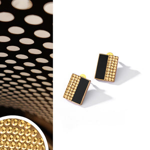 Gold Toned Rectangle Perspex Stud Earrings With Metal Detail Worn By Shruti Haasan