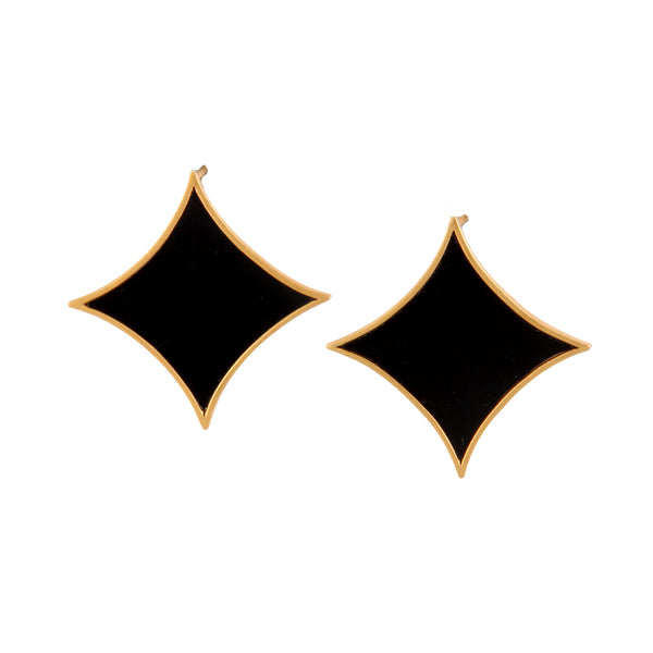 GOLD PLATED SQUARISH SHAPE BLACK ACRYLIC EARRING