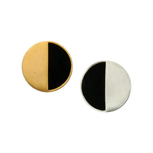 Load image into Gallery viewer, GOLD &amp; SILVER PLATED ROUND HALF BLACK AC AND HALF PLAIN MISMATCHED EARRING
