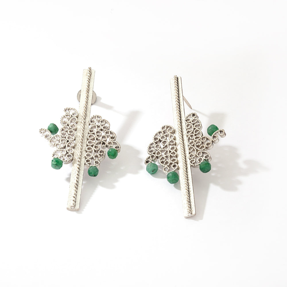 Filigree detail drop earrings embellished with emeralds