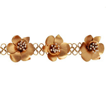 Load image into Gallery viewer, GOLD PLATED LINK CHAIN AND 3 FUCHSIA WIRE PEARL FLOWER BRACELET
