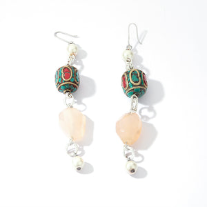 Beaded chain link drop earrings with frosted crystal stones