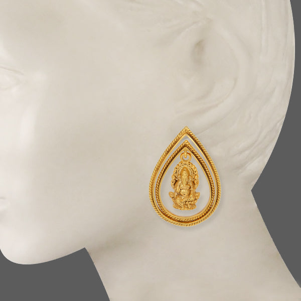 GOLD PLATED DROP AND GANESHJI EARRING