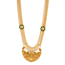 Load image into Gallery viewer, Gold Toned Ball Chain Mayura Necklace With Green Crystals
