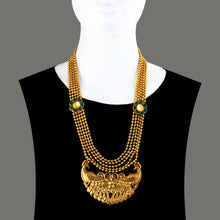 Load image into Gallery viewer, Gold Toned Ball Chain Mayura Necklace With Green Crystals
