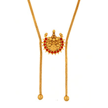 Load image into Gallery viewer, GOLD PLATED THIN 3D CHAIN AND RED BP NECKPIECE WITH 2 BEADS HANGING
