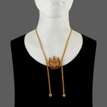 Load image into Gallery viewer, GOLD PLATED THIN 3D CHAIN AND RED BP NECKPIECE WITH 2 BEADS HANGING
