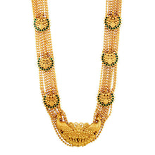 Load image into Gallery viewer, GOLD PLATED 9 LINE BALL CHAIN HEAVY NECKPIECE WITH 6 GREEN BP AND PEACOCK PENDENT ON IT
