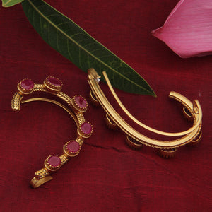Gold Toned Ear Cuffs with Pink Oval Crystals