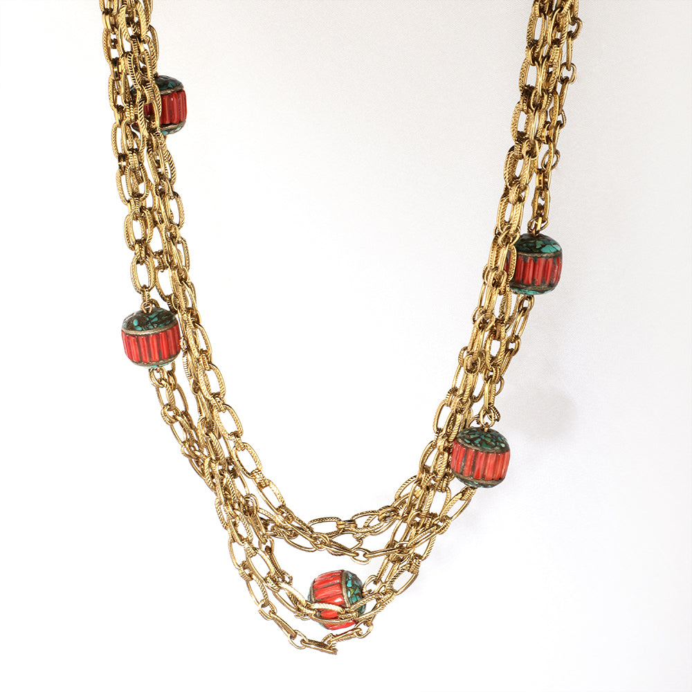 Layered chain link necklace with stone detailing