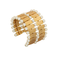 Load image into Gallery viewer, Gold toned brick and pearl cuff
