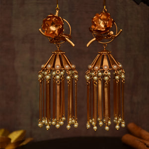 GOLD PLATED FLOWER BUNCH AND HEAVY JHUMKA EARRING