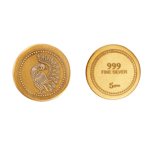 22k Gold Plated 999 Silver Peacock Coin - 5 gm