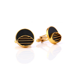 Gold Toned Circle Cuff Links With Eyelet Detail