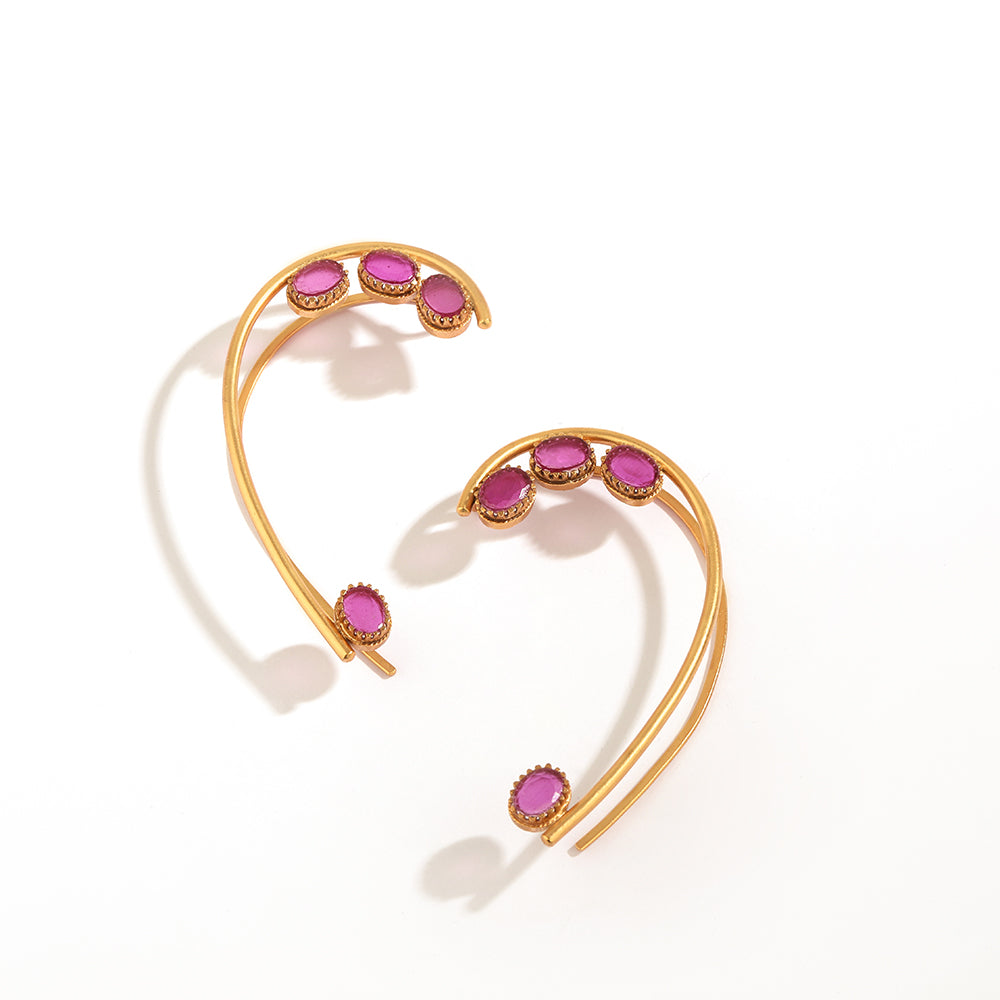 GOLD PLATED WIRE AND 4 PINK OVAL CRYSTAL EARCUFF