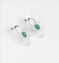 Load image into Gallery viewer, 92.5 SILVER OVAL, DROP AND GREEN CRYSTAL STUD
