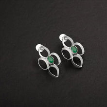 Load image into Gallery viewer, 92.5 SILVER OVAL, DROP AND GREEN CRYSTAL STUD
